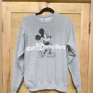 Walt Disney World Vintage Sweatshirt Pullover Hoodie Mickey Gray Size Small